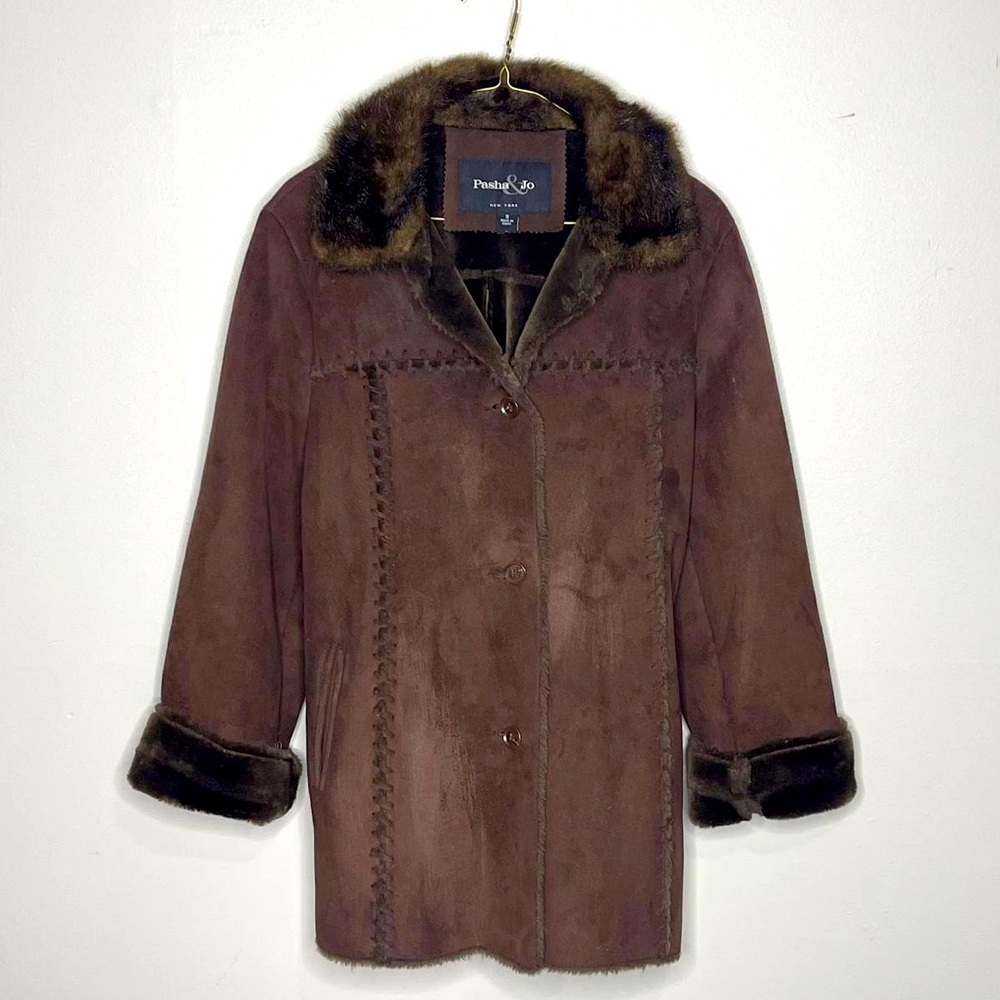 Pasha &Jo‎ New York Brown Jacket With Faux Fur Collar, Sz Small